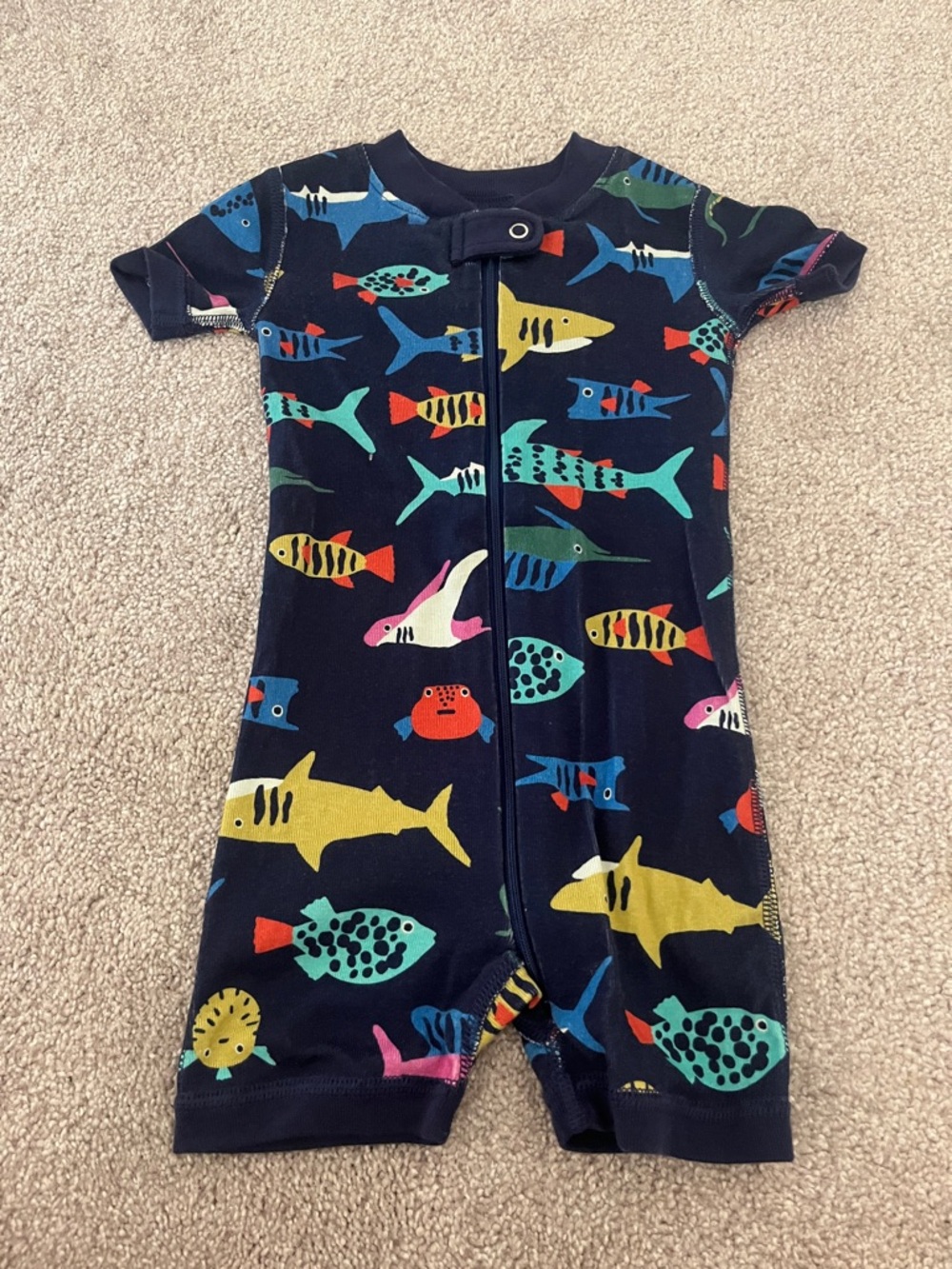 Hanna Andersson Navy Short-Sleeve One-Piece with Colorful Fish